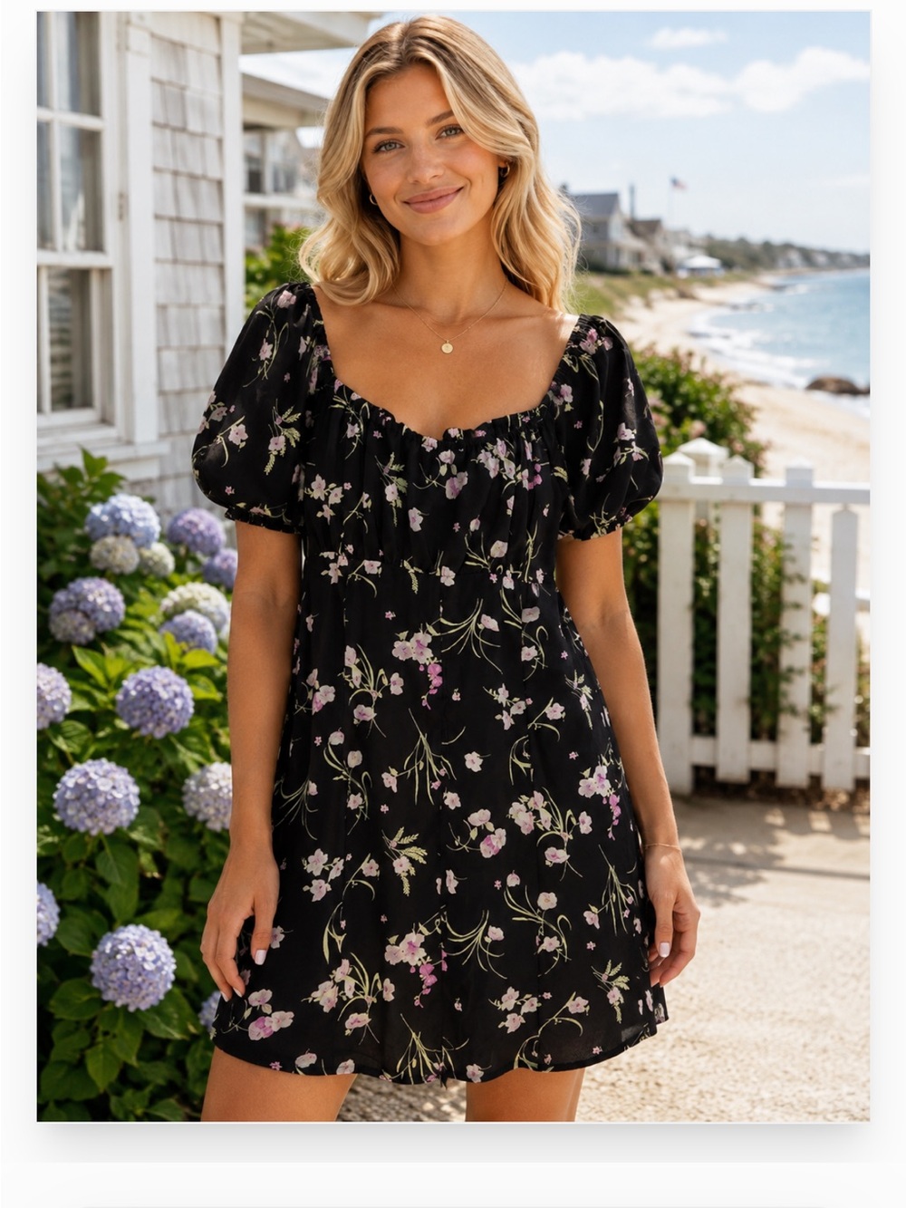 NWOT Kaileigh x Stitch Fix Black Floral Babydoll Mini Dress Casual Twee Feminine